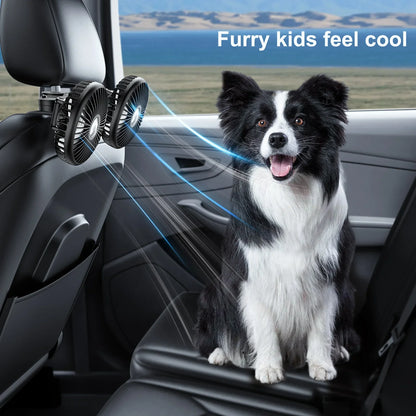 Hipacool Extension Arm Dual-Head Fan for Car Headrest 360° Rotation Air Cooling Fan Angle Adjustable 3-Speed Wind Brushless Fan