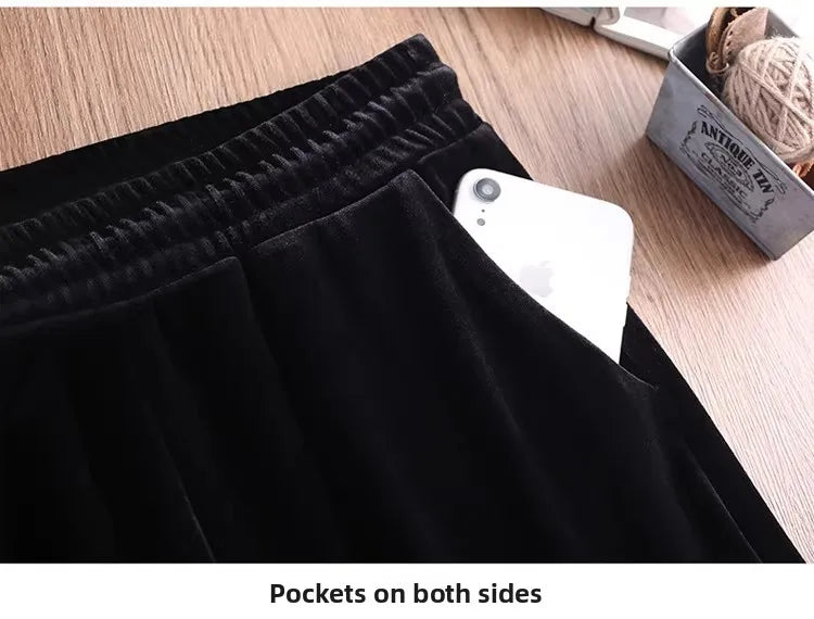 Slim Fit Velvet Wide Leg Pants Winter New Style plus Size Warm Fleece High Waist Elastic Korean Velvet Pants for Women