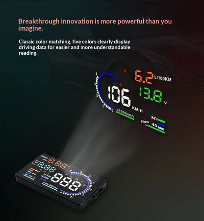 Head-up Display obdUniversal High-Definition Car Speed Projector Portable Car Display ScreenA8