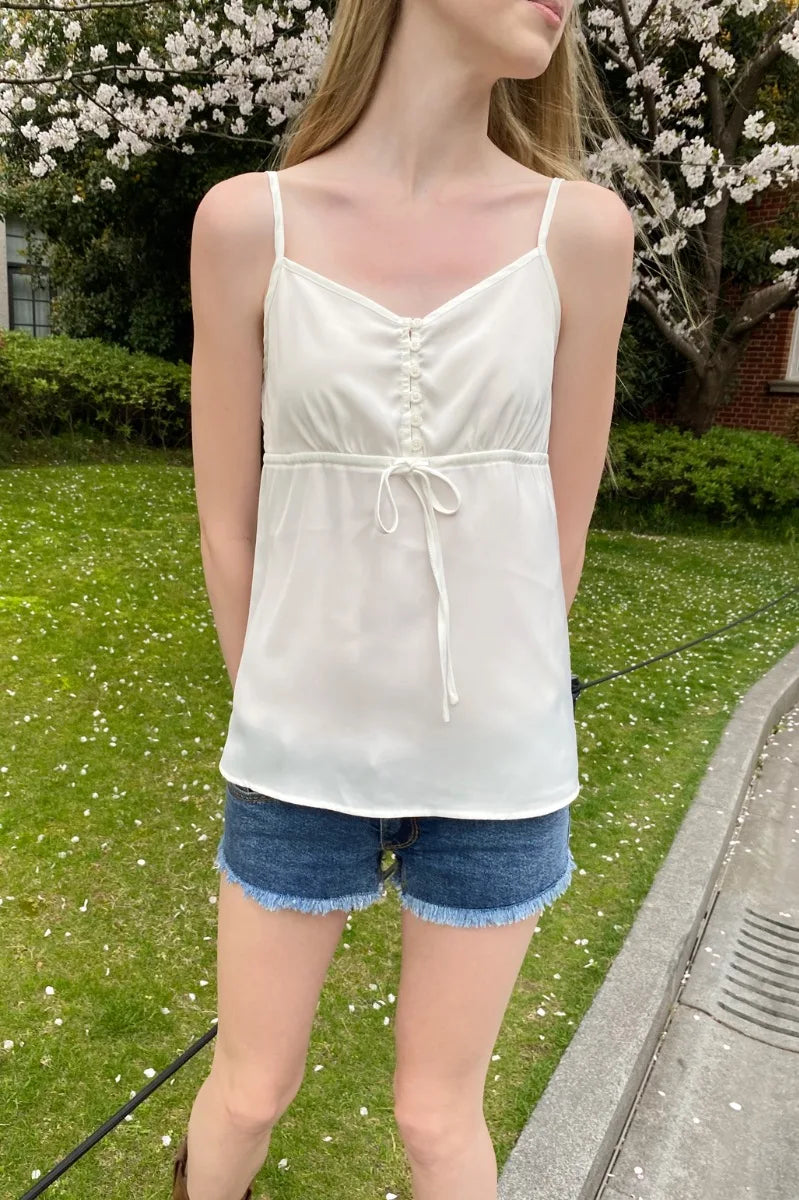Brandy Melville Pure Cotton Three-Button Base Layer Vest Sweet Style V-Neck Sleeveless Tank Top for Women Spring Summer