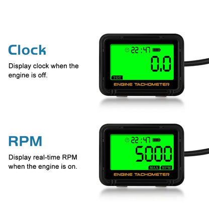 Moto Inductive Digital Tachometer SVC TOT JOB Engine Hour Meter Gauge Backlight Resettable RPM for Motorcycle Lawn Mower