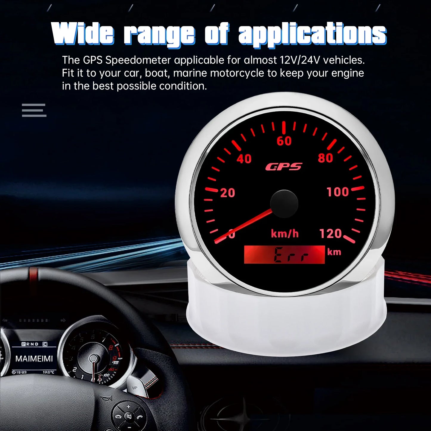 Universal 85MM GPS Speedometer Gauge 7 Color LED Backlight For Motorcycle Marine Boat Truck 60 Kmh 200 Kmh Speed Gauge Meter