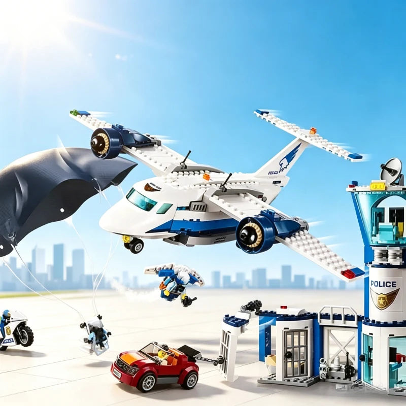 Compatible MOC Sets City Series Building Blocks Sky Police Air Base  Control Tower parachute Model Assembly Toy Gifts 60210