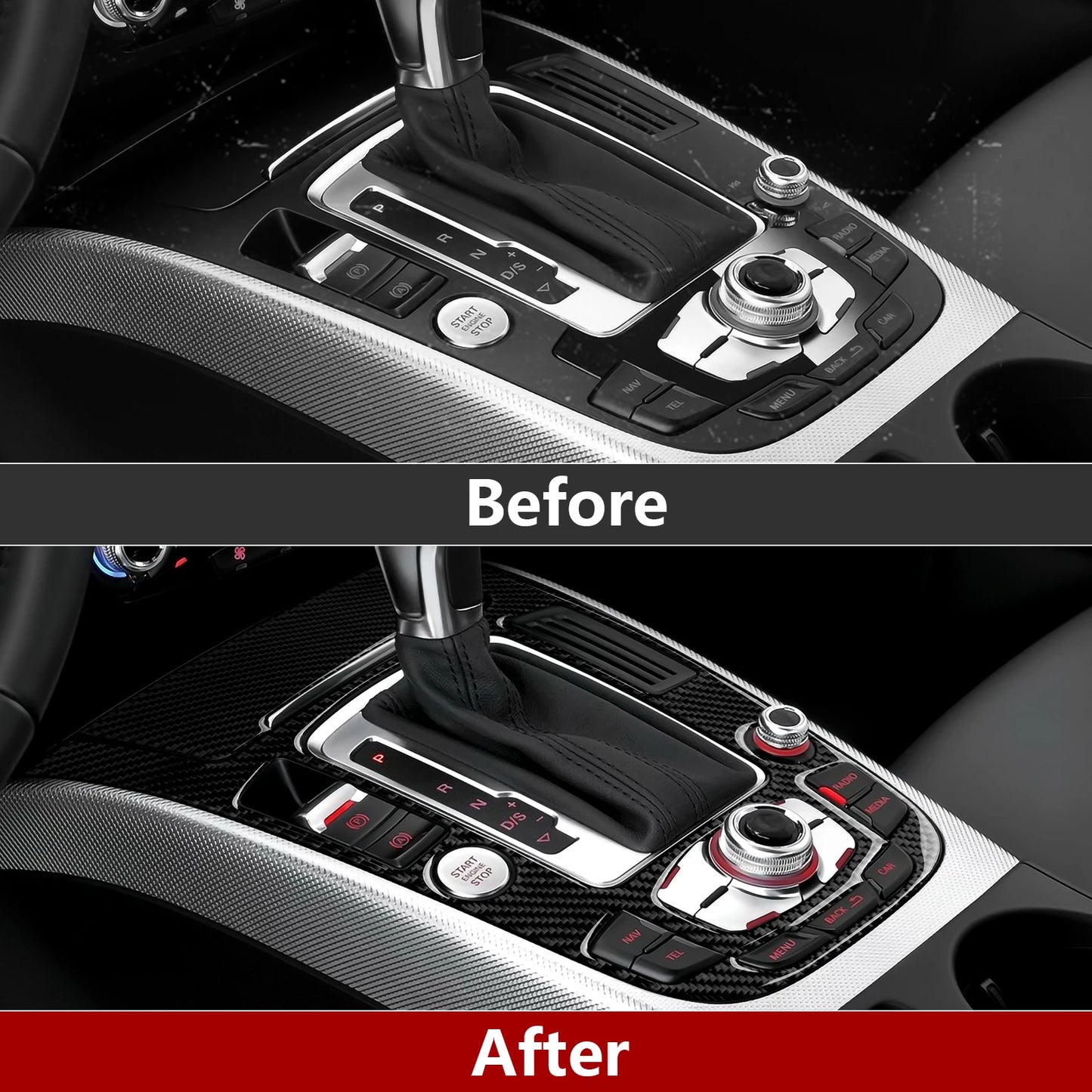 Car Center Console Gear Shift Panel Set, For Audi A4 S4 RS4 A5 S5 RS5 (2007-2016) Carbon Fiber Interior Sticker Trim Accessories