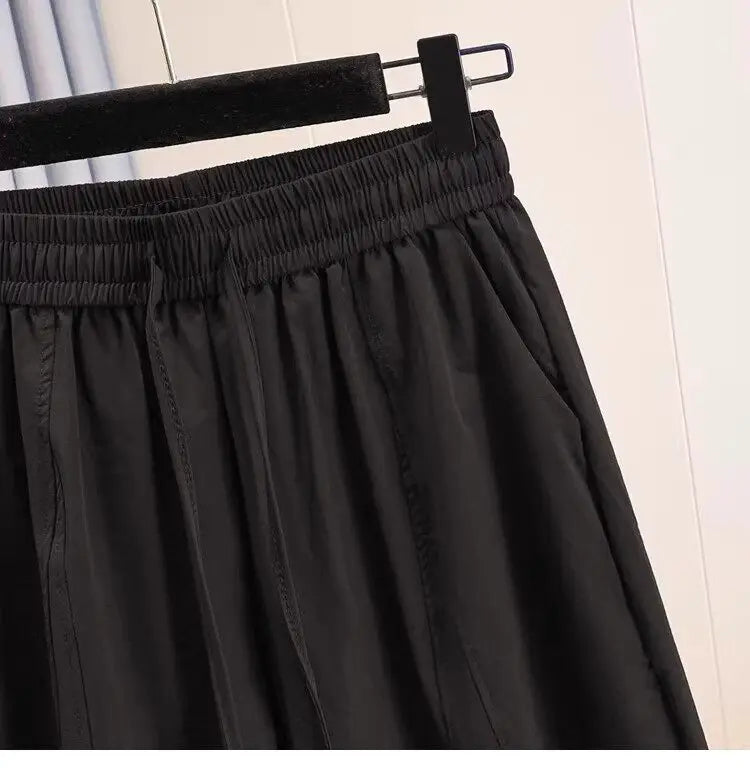 Casual Ice Silk Quick Dry Nine-Piece Flower Bud Pants Women Summer Thin Loose High Waist Draping Lantern Pants