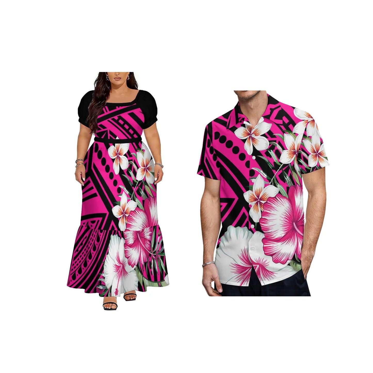 Big Size Polynesian Design Ladies Long Dress Hawaii Short Sleeve Square Collar Evening Dress Drop Shipping