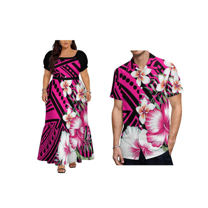 Big Size Polynesian Design Ladies Long Dress Hawaii Short Sleeve Square Collar Evening Dress Drop Shipping