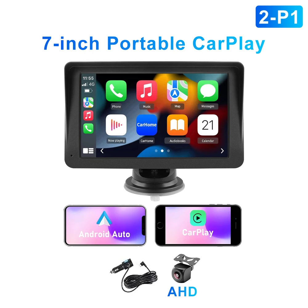 7" / 9" Portable Wireless Carplay Android Auto Car Radio Multimedia Player IPS Touch Screen AUX USB Bluetooth Mirror Link AHD
