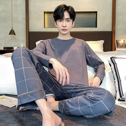 Soft Cotton Pajamas Autumn Men's Plaid Sleepwear Big Yards L-4XL Pajama Sets Casual Sleep&Lounge Pyjamas Pijamas Hombre