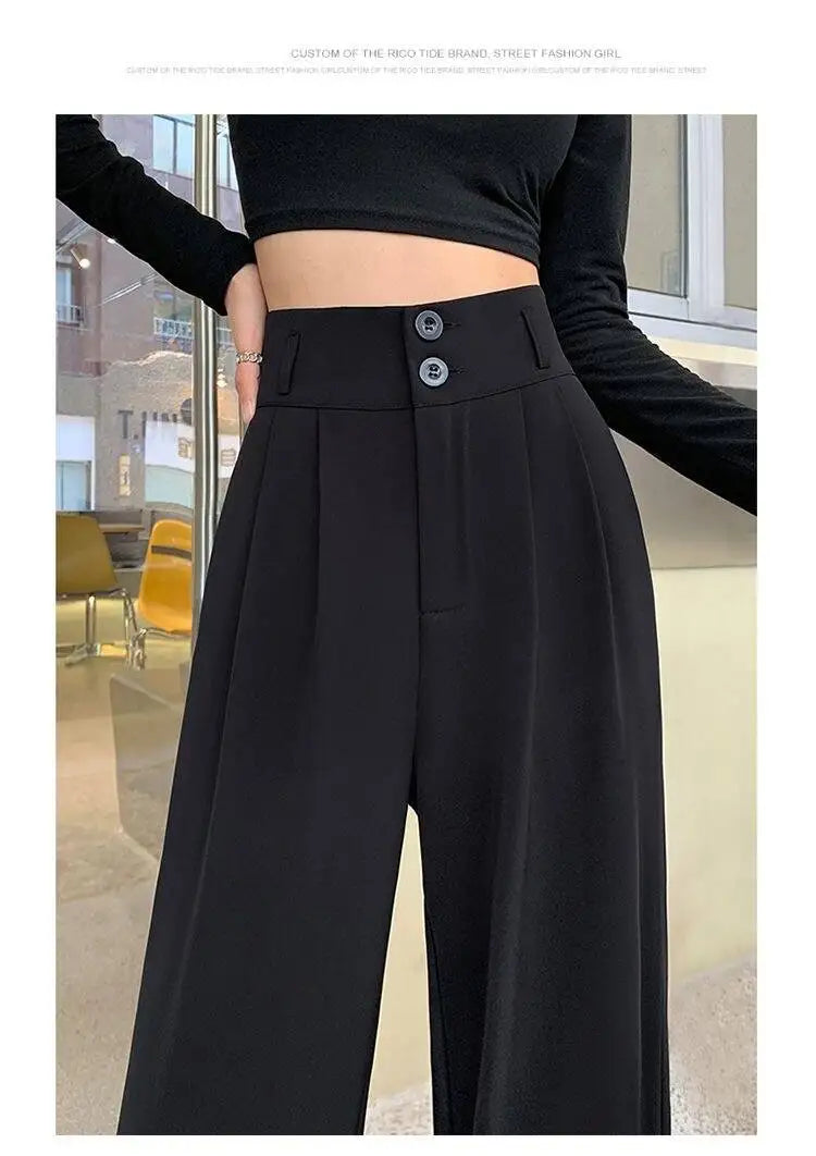 High Waist Straight Leg Suit Pants Women's Summer Thin Large Size Fat MM Hip Covering Slim Wide Leg Trousers Korean Style