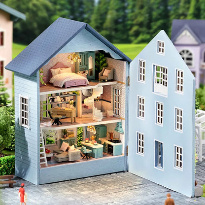 DIY Mini Wooden Doll House Assembly Building Model Pink Princess Villa Architecture Kit 3D Puzzle Dollhouse With Furniture Gifts