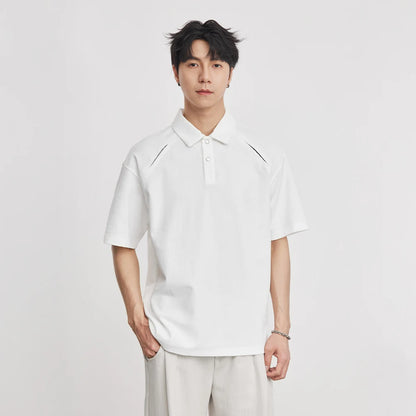 210g Heavyweight Polo Shirt Men Turn Down Collar Half Placket Short Sleeve Solid Color Tee Tops Summer 2026 New Arrival