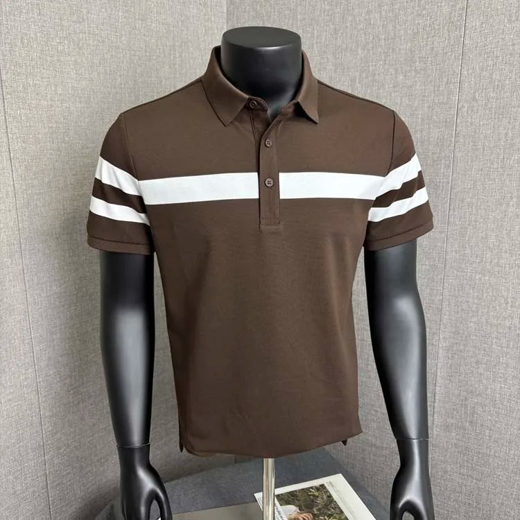 Fashion Stripes~ Men's Polo Shirt Short Sleeve Summer New Loose Fit Collared T-Shirt for Young and Middle-Aged Business