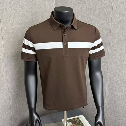 Fashion Stripes~ Men's Polo Shirt Short Sleeve Summer New Loose Fit Collared T-Shirt for Young and Middle-Aged Business