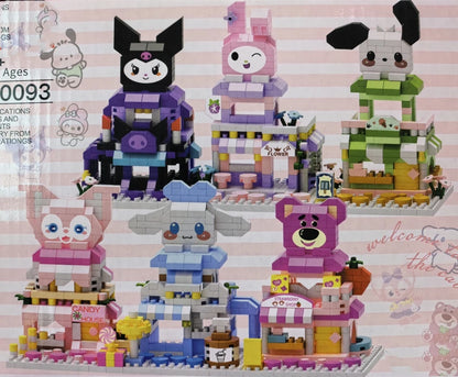 Cartoon Anime Hello Kitty Panda Refrigerator Magnet Blocks Kuromi My Melody Cinnamoroll Building Blocks Toy Kids Birthday Gift