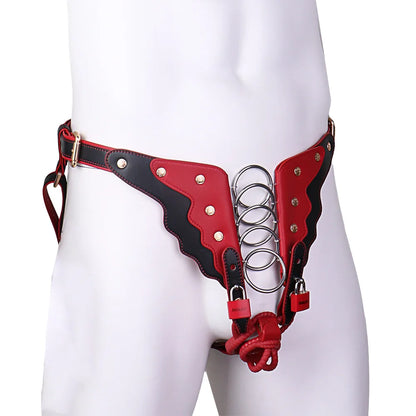 ANOSX Male Chastity Cage Twin-Wing Lock Oath Bearer Pants Back Strap On Dildo Restraint Urethral Leather Harness Men's Underwear
