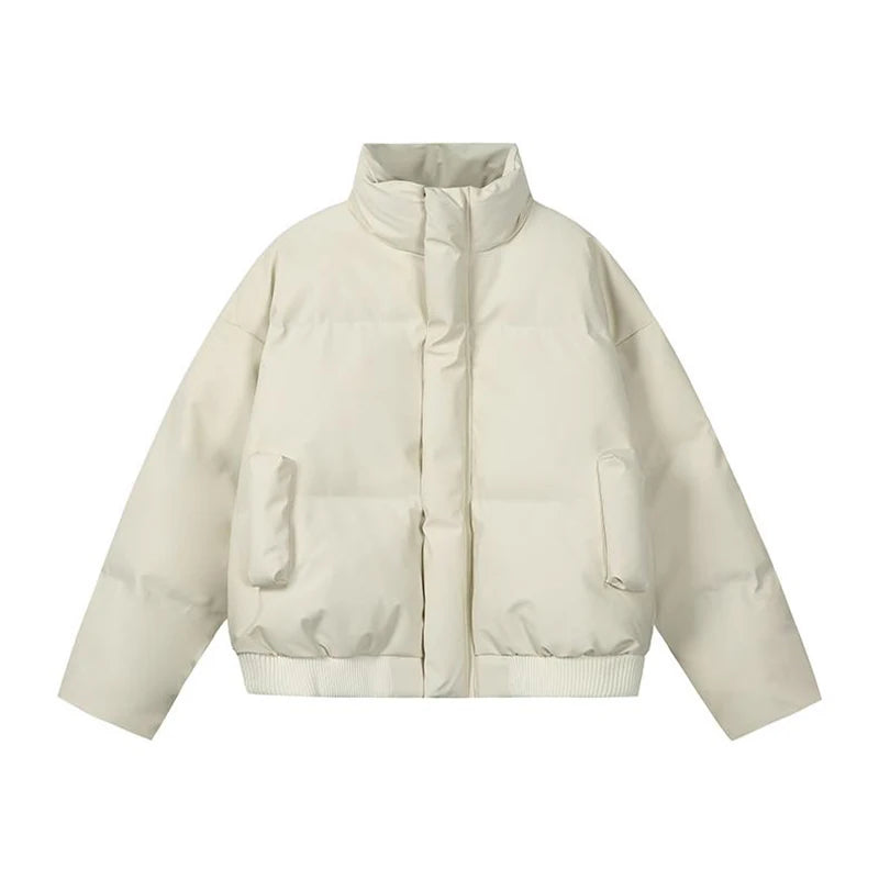Outdoor Water-Resistant Men's Winter Short Puffer Jacket - Black (Khaki/Beige) M-4XL | PU Leather Trim | Boxy Cropped Fit