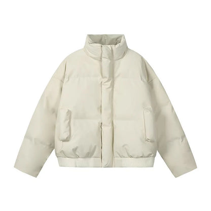 Outdoor Water-Resistant Men's Winter Short Puffer Jacket - Black (Khaki/Beige) M-4XL | PU Leather Trim | Boxy Cropped Fit
