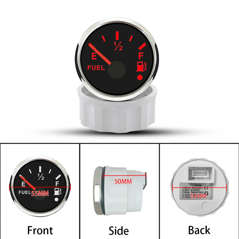 ELING 52mm Fuel Level Meter Indicator Gauge 0-190ohm 240-33ohm Signal with Alarm with Backlight 12V 24Volts Waterproof for Car