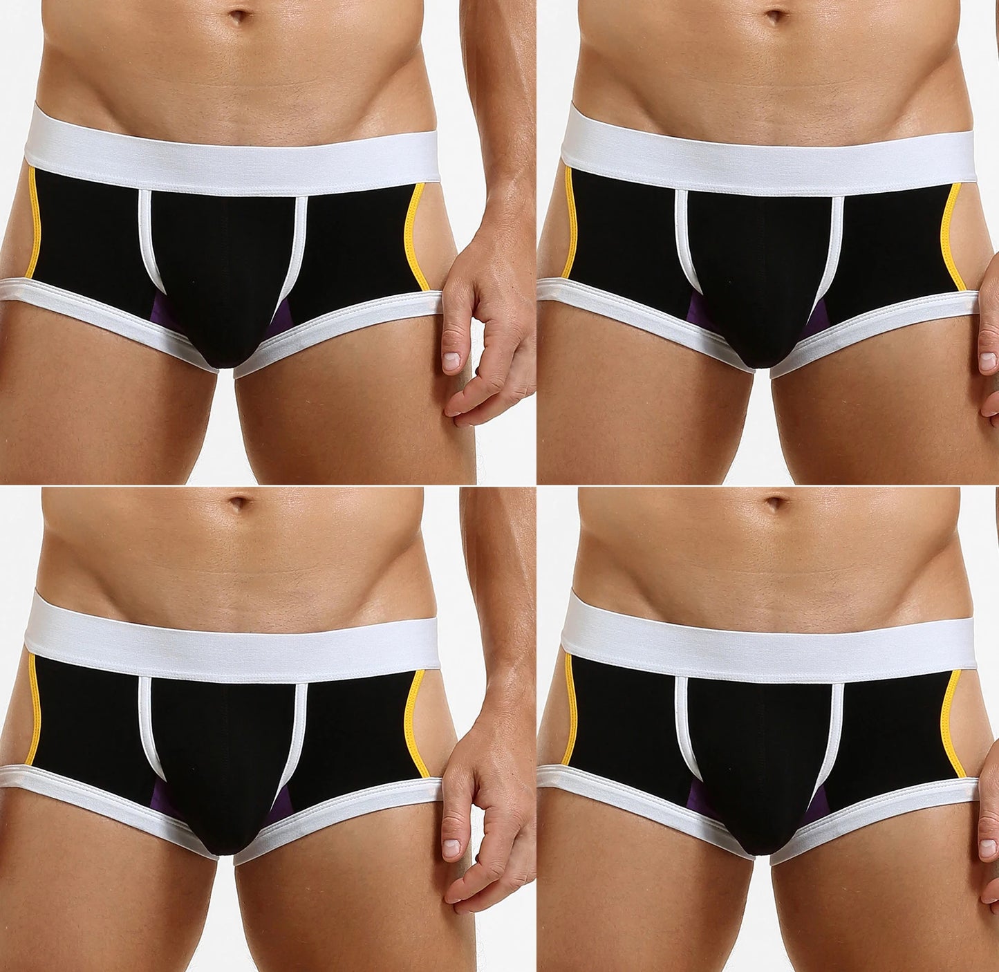 4-Pack SEOBEAN Men's Low-Waist U-Shape Flat Briefs Underwear Trendy Side-Light Design Comfortable Innerwear for Men