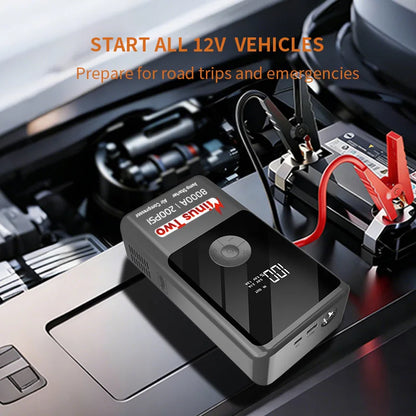 Latest Model High-Capacity Car Emergency Jump Starter with Built-in Tire Inflator, Portable Wireless Electric Air Pump