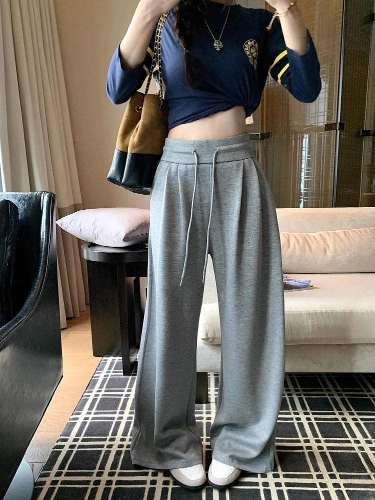 High Waist Wide Leg Sport Pants Women Loose Lazy Style Spring Autumn Casual Straight Long Trousers Comfortable High Waist