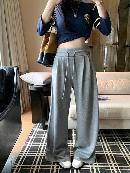 High Waist Wide Leg Sport Pants Women Loose Lazy Style Spring Autumn Casual Straight Long Trousers Comfortable High Waist