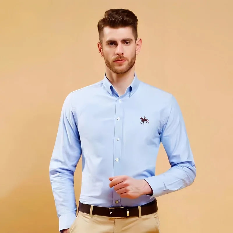 New 100% Cotton Oxford Shirt For Men's Long Sleeve Solid Casual Business Regular-Fit Formal Dress Shirts Social Blouse S-6XL