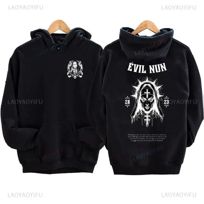 The Bad Nun Satan Street Hip-Hop Nun Print Fleece Sweater Harajuku Autumn and Winter Casual Long-sleeved  Antisocial Men Hoodie