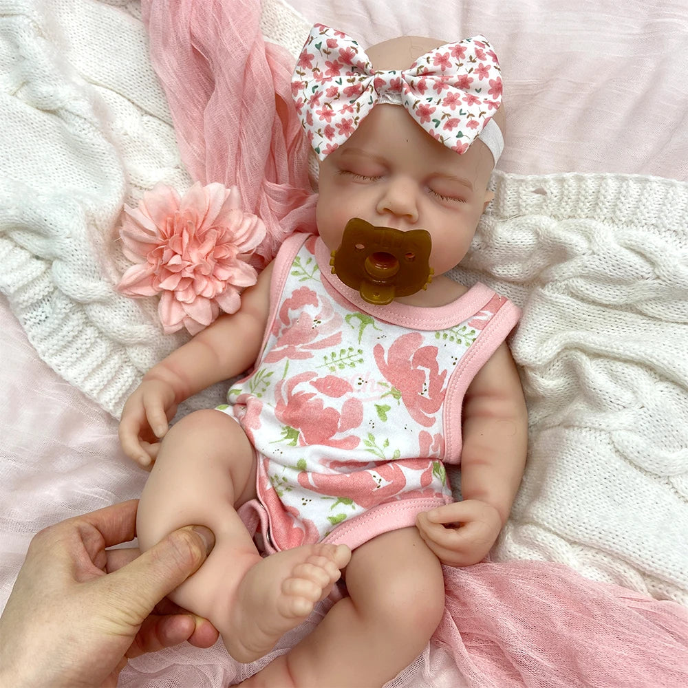 18Inch Handmade Lifelike Silicone Reborn Baby Open Mouth Doll Soft Waterproof Artistic Model Exquisite Texture Details for Gift