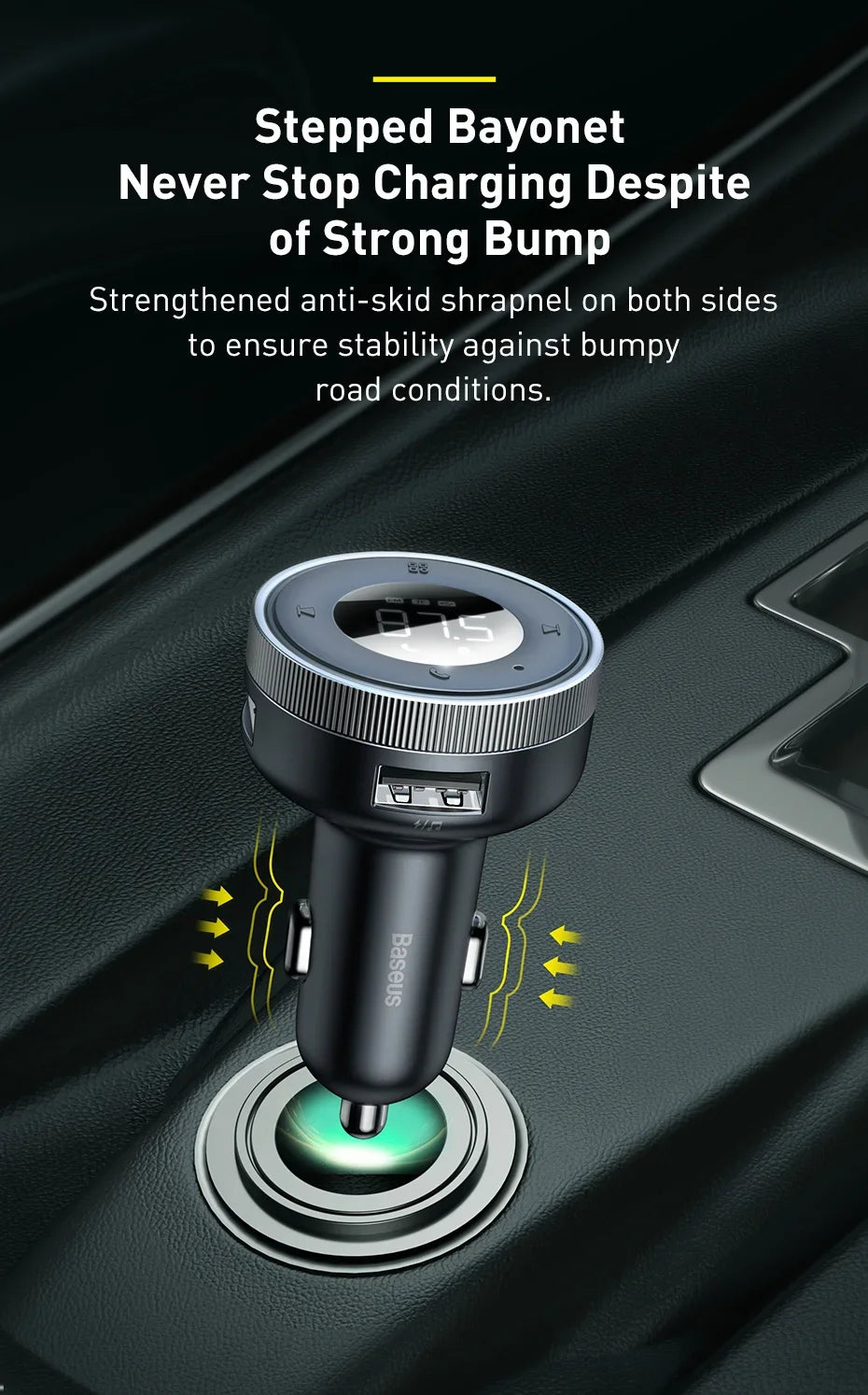 Baseus Car FM Transmitter with Bluetooth 5.0 & 3.4A Dual USB Charger - MP3 Player, Radio, Hands-Free Calling Adapter