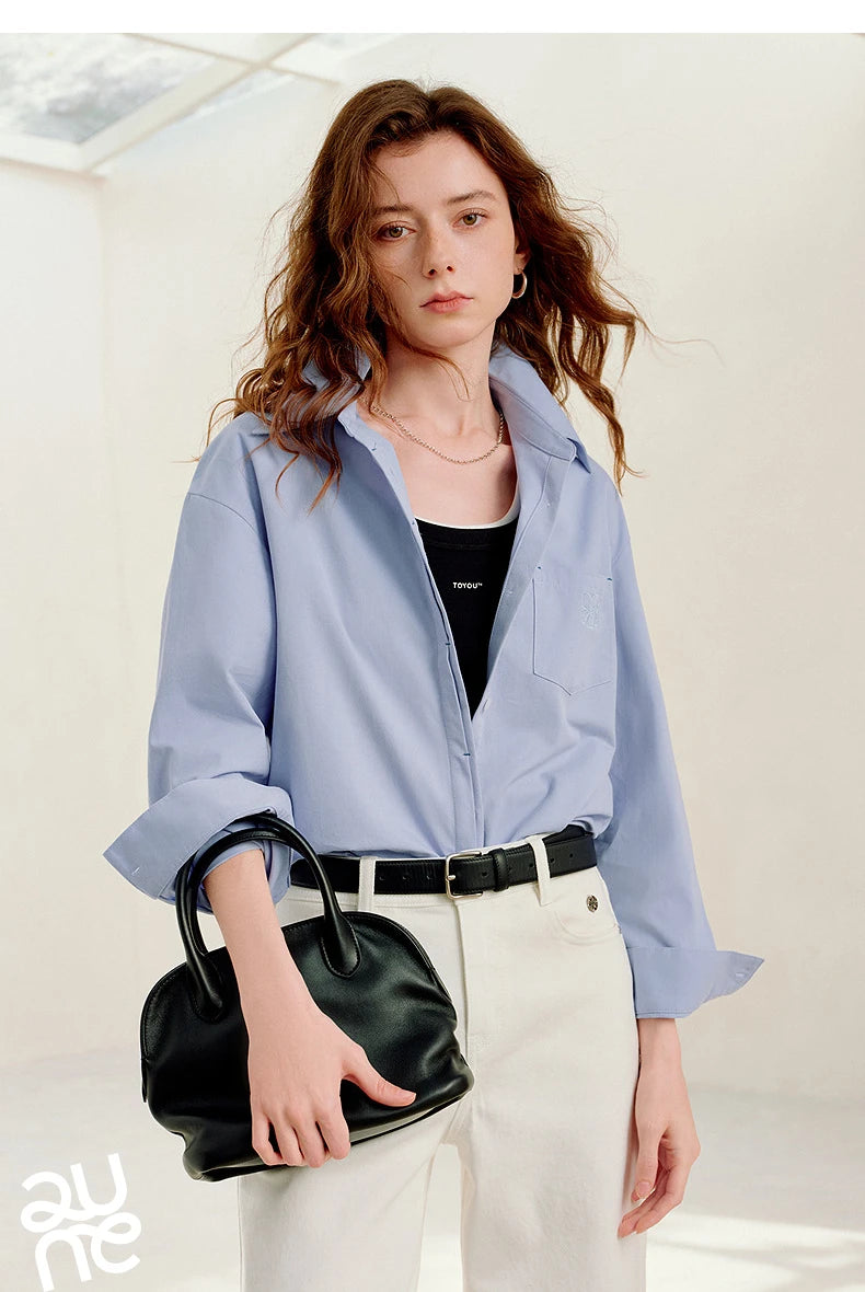 TOYOUTH Women Easy Morning Lazy Shirts 2026 Spring New Wrinkle-Resistant Low-Maintenance Light Spring Cotton Blouses