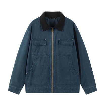 Men's Washed Cotton Denim Jacket American Vintage Multi-Pocket Lapel Workwear Jacket Men 2025 Loose-Fit Business Casual Menswear