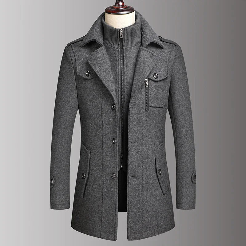 2026 Eur High-quality Double-neck Middle-aged Men's Wool Coat, European-sized Fashionable, Cool and Casual Wool Men's Coat