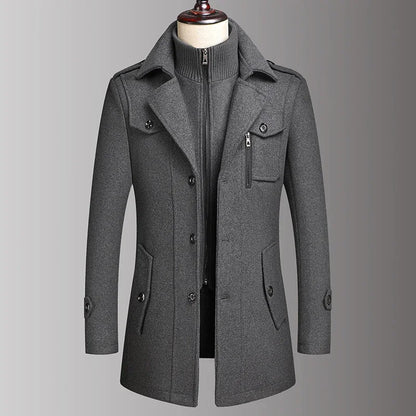 2026 Eur High-quality Double-neck Middle-aged Men's Wool Coat, European-sized Fashionable, Cool and Casual Wool Men's Coat