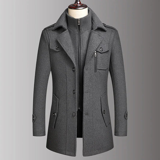 2026 Eur High-quality Double-neck Middle-aged Men's Wool Coat, European-sized Fashionable, Cool and Casual Wool Men's Coat