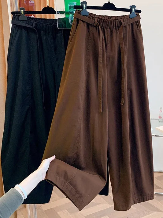 High Waist Straight Leg Cotton Cargo Pants Women's plus Size Loose Fit Casual Trousers Retro Style Spring Fashion Ladies' Wear