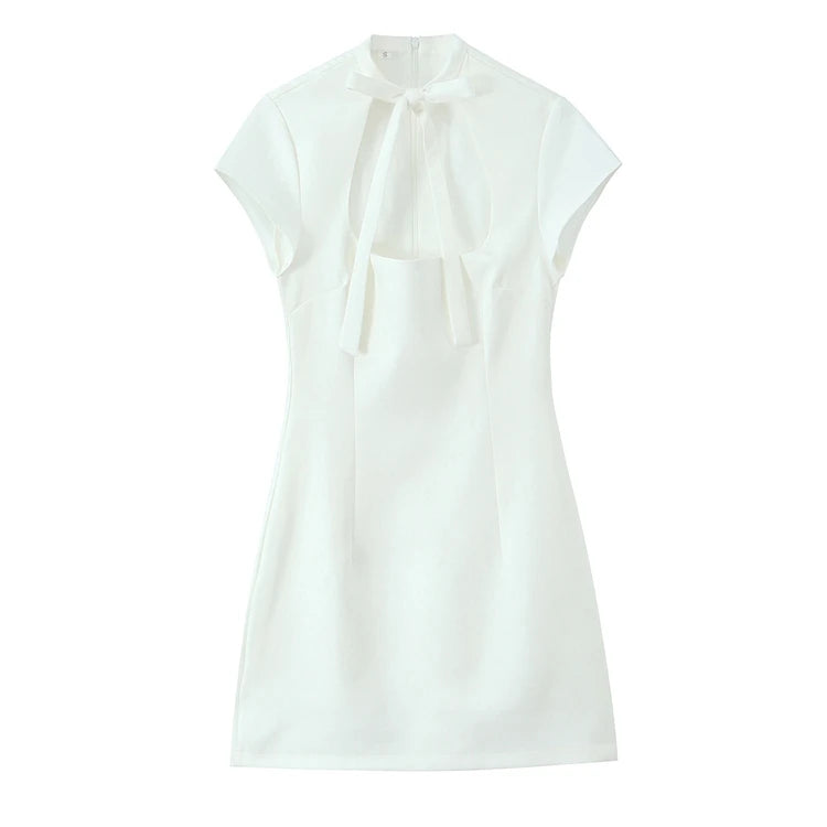Elegant Short Sleeve Square Collar  Knot Decorated Dress ZA2026 New Summer Women's Fashion Company Annual Meeting