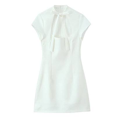 Elegant Short Sleeve Square Collar  Knot Decorated Dress ZA2026 New Summer Women's Fashion Company Annual Meeting