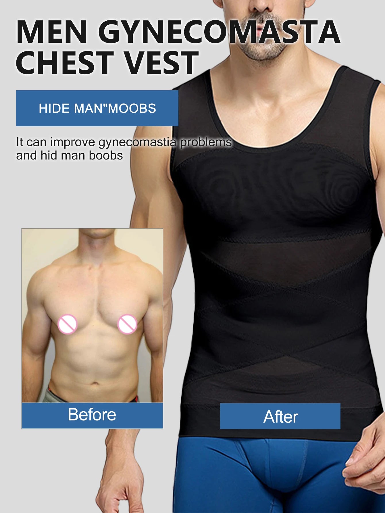 Men's Post-Surgery Shaping Bodysuit Upper Body Tummy Control Abdominal Shaping Top for Recovery
