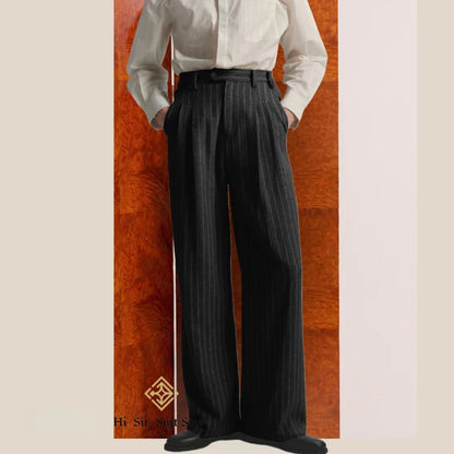 Men's High-Street Vintage Striped Pants Drapey Silhouette Melange Old Money Style Elegant Casual Trousers for Gentlemen Fashion