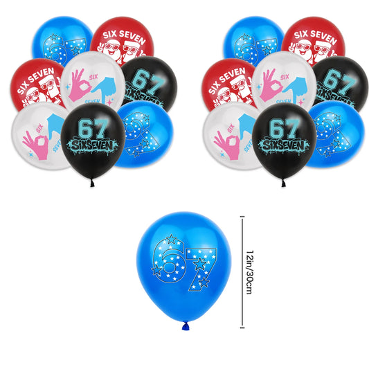 I WAS 6 NOW IM 7 Number 67 Themed Birthday Party Decoration Banner Balloon Cake Toppers＆ Make A Face DIY Stickers Creative Gift