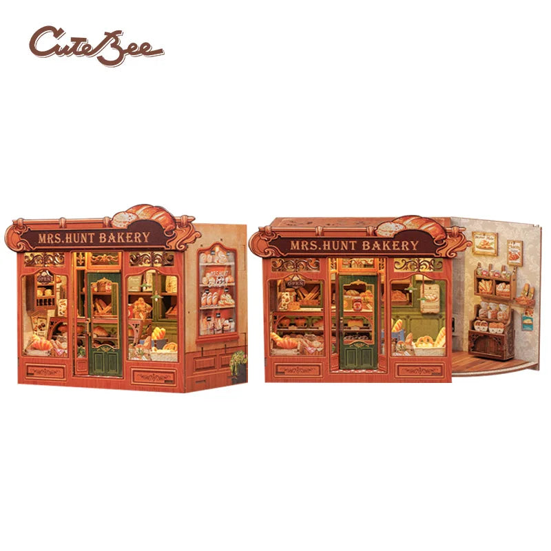 CUTEBEE Book Nook Kit 3D Wooden Puzzle DIY Bookend Insert Model Building Kit Laser Cut Precision Pieces for Home Decor Office