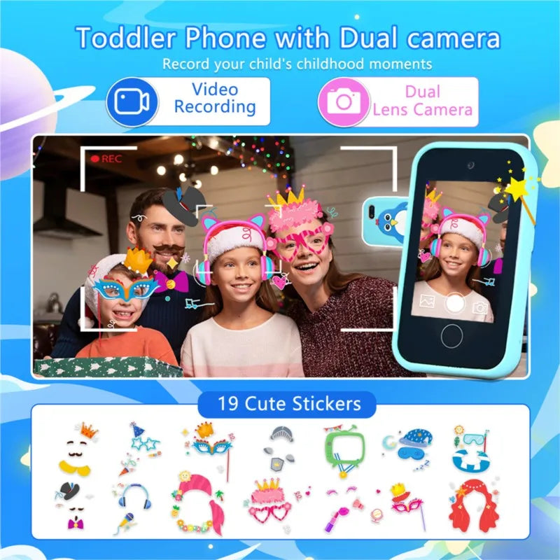 Smartphone Toy Kids with 44 Puzzle Games Dual Camera MP3 Player, Touchscreen Learning Toy Phone with Case for Boys Girls Gifts