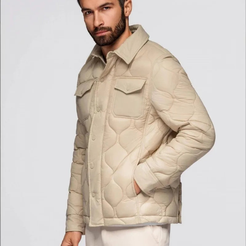 Autumn Winter Mens Parkas Single Breasted Warm Comfortable Windproof Nylon Padded Jacket Turndown Collar Casual Outerwear Male