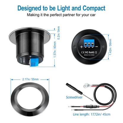 Car Charger Socket PD3.0 & QC3.0 Double USB C Ports with LED Switch 54W Fast Charging 12V/24V For Moto Adapter