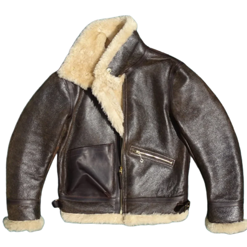 Turkish Authentic Sheepskin Leather Jacket Vintage Cracked Texture Winter Warmth And Style Ideal Choice