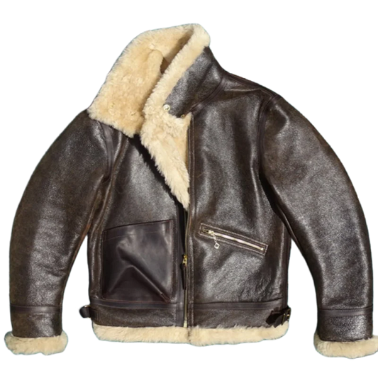 Turkish Authentic Sheepskin Leather Jacket Vintage Cracked Texture Winter Warmth And Style Ideal Choice