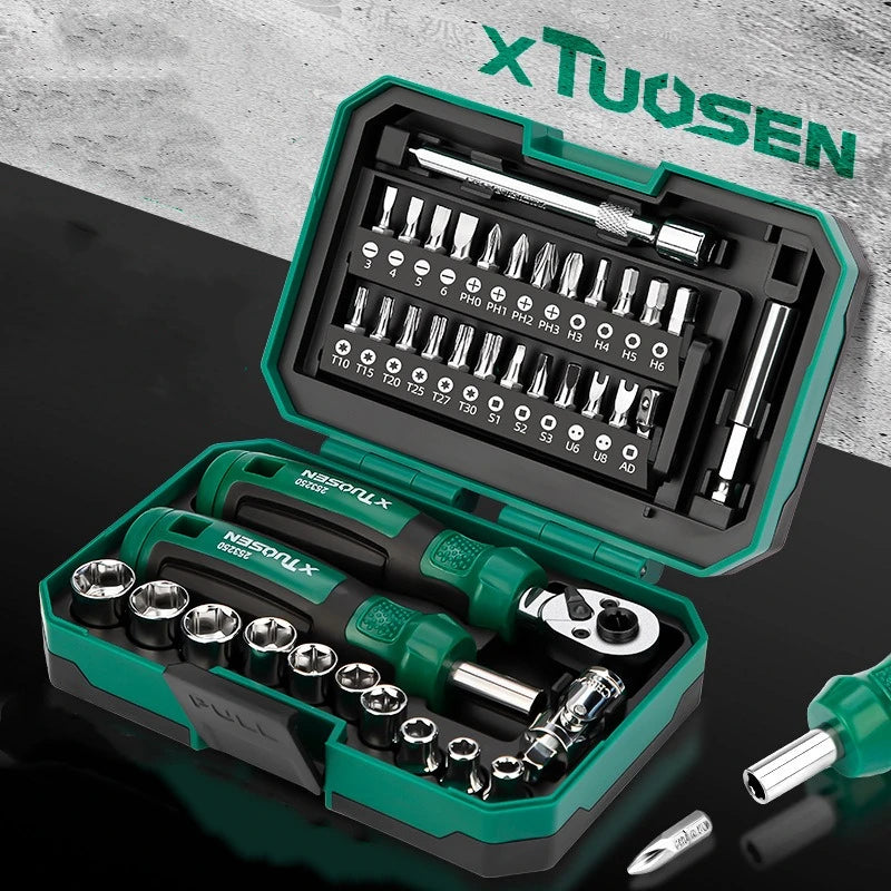 40 Piece Ratchet Wrench And Screwdriver Comprehensive Set High Hardnes Swear Resistant Durable
