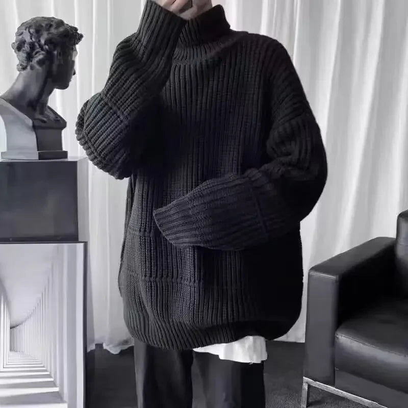 Turtleneck Knitwear Autumnr and Winter High Collar Loose Fit Knitted Sweaters for Men Casual Aesthetic Cheap Top Pullover Man